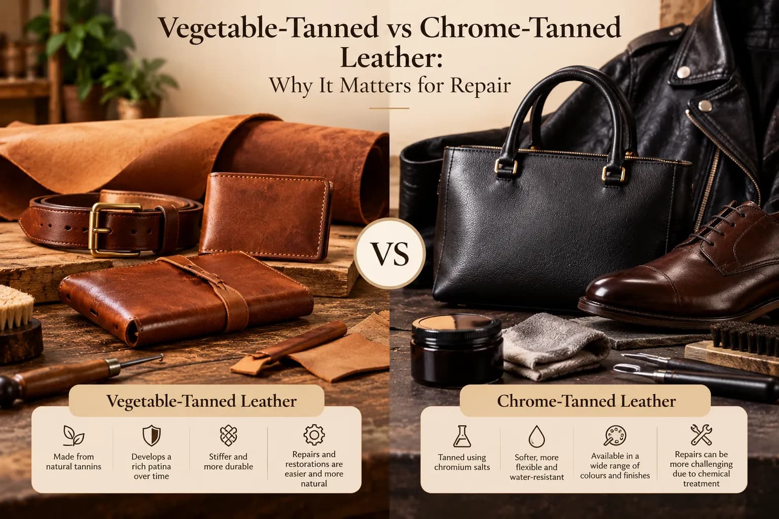 Vegetable-Tanned vs Chrome-Tanned Leather: Why It Matters for Repair