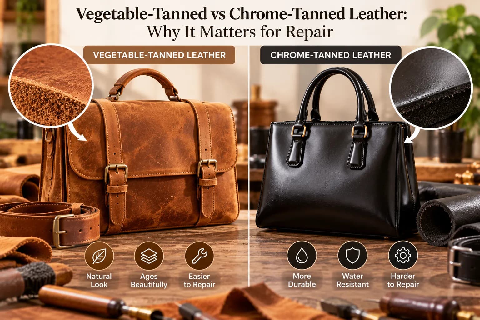 Vegetable-Tanned vs Chrome-Tanned Leather: Why It Matters for Repair