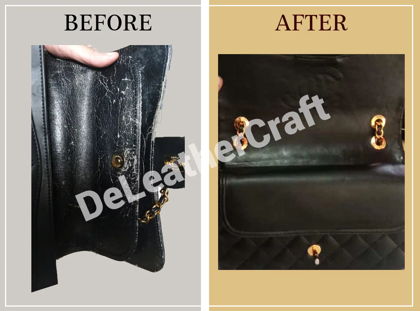 Leather bag cleaning and reconditioning — before and after